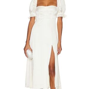 WeWoreWhat White Midi Dress with Puff Sleeves